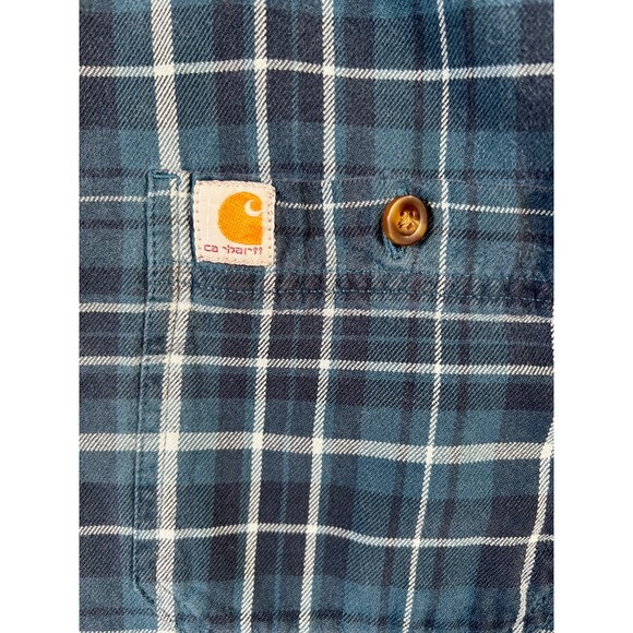 Carhartt Men's Relaxed Fit Blue Plaid Button Up Shirt Long Sleeve Size XL - Picture 6 of 8